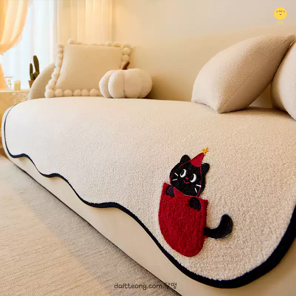 달떵 캣포켓 가을 겨울 셔닐 쇼파 패드 러그 블랙 돌 매트 토퍼 깔개 3인4인90x150