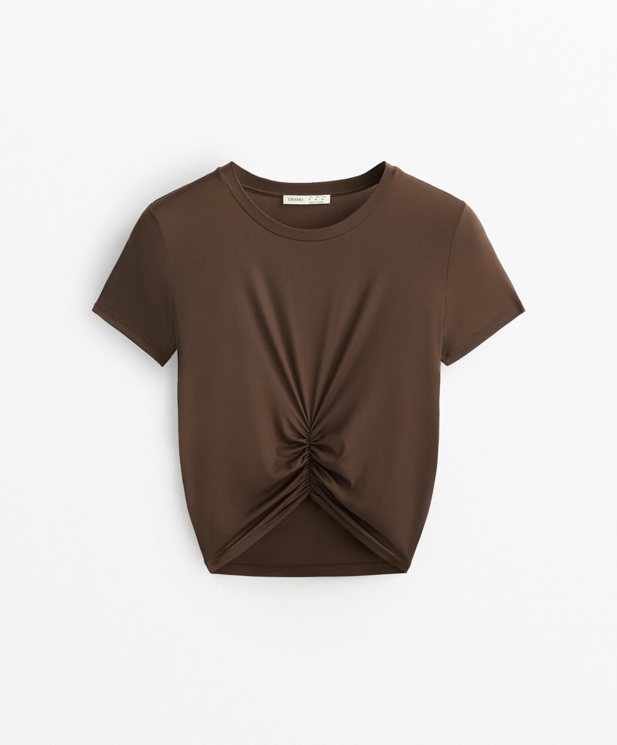 오이쇼 크롭 셔링 라운드넥 반팔 티셔츠 0428/733 DARKBROWN - 상품 이미지