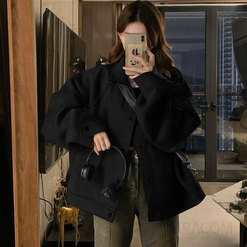 여성 빅사이즈 오버핏 루즈핏 구김적은 간절기 데일리 클래식 카라넥 셔츠형 아우터 점퍼 자켓 봄 가을 - 상세 이미지 4