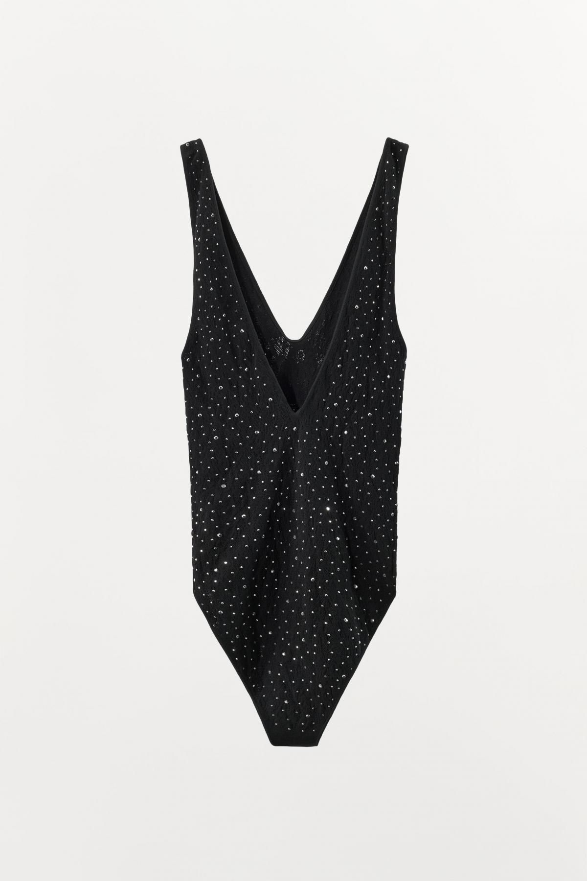 자라 글리터 라인스톤 레이스 시스루 브이넥 바디수트 8779/618 BLACK - 상세 이미지 4