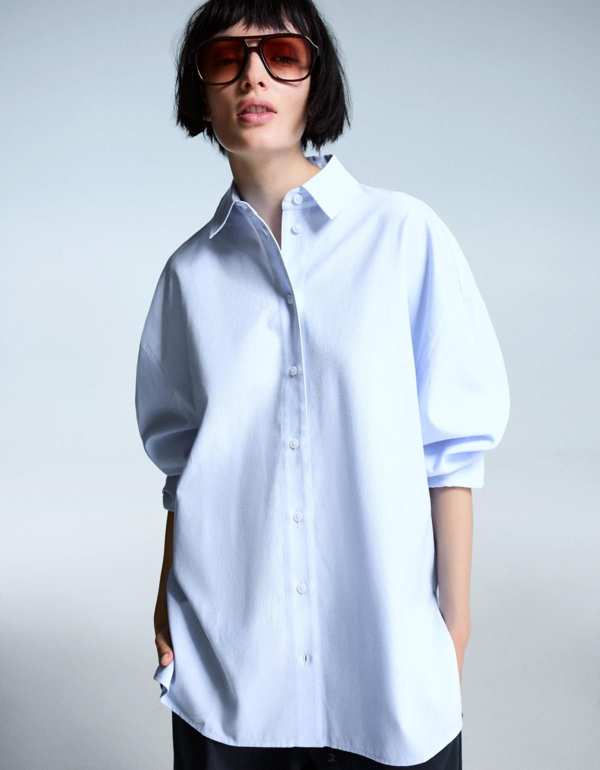 버쉬카 오버사이즈 라이트 블루 포플린 셔츠 6279/777 NAVY - 상세 이미지 5