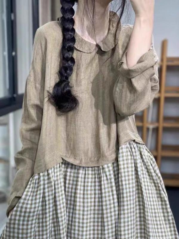 투톤 라운드카라 코튼원피스 스트라이프 빅카라 바캉스 긴팔 허리스트링 카라원피스 캉캉 사진 색상 L 45~60kg - 상세 이미지 3