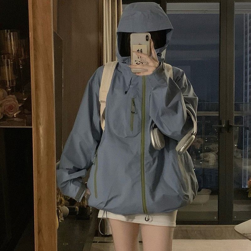 여성 빅사이즈 방수 아웃도어 바람막이 점퍼 캐주얼 데일리 아노락 자켓 봄 가을 - 메인 이미지