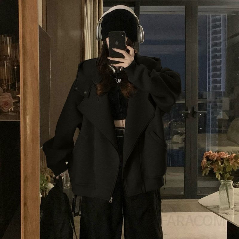 여성 빅사이즈 오버핏 루즈핏 후드집업 언발란스 유니크 디자인 집업자켓 아우터 간절기 데일리 데이트룩 캠퍼스룩 가을 겨울 - 상세 이미지 2