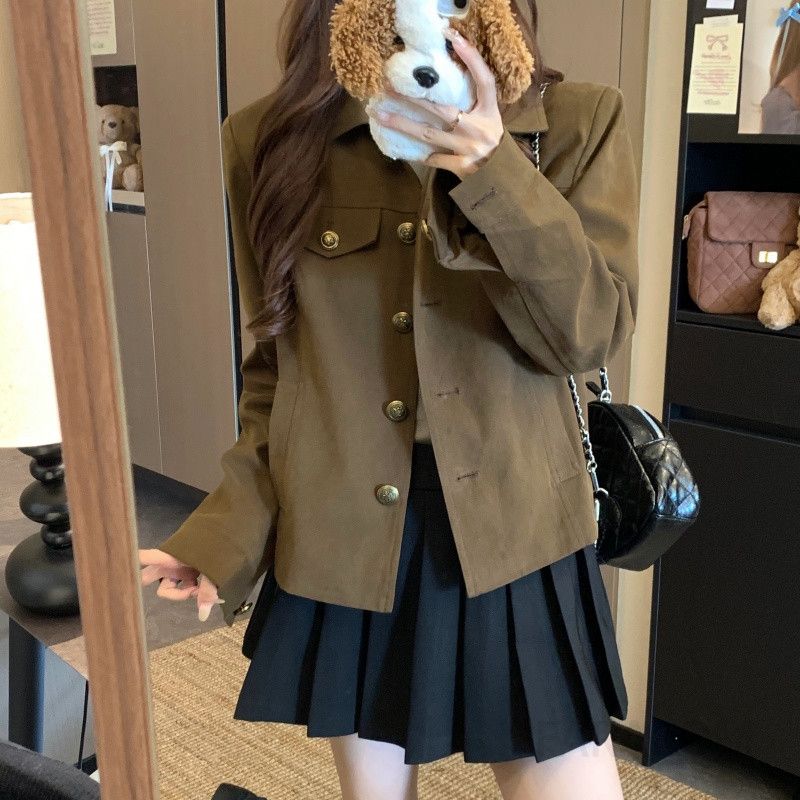 가을 여성용 오버핏 라펠 크래프트 코트 스타일 모던 자켓 캐주얼 아우터 재킷 다용도 느낌 편안한 착용감 - 상세 이미지 2