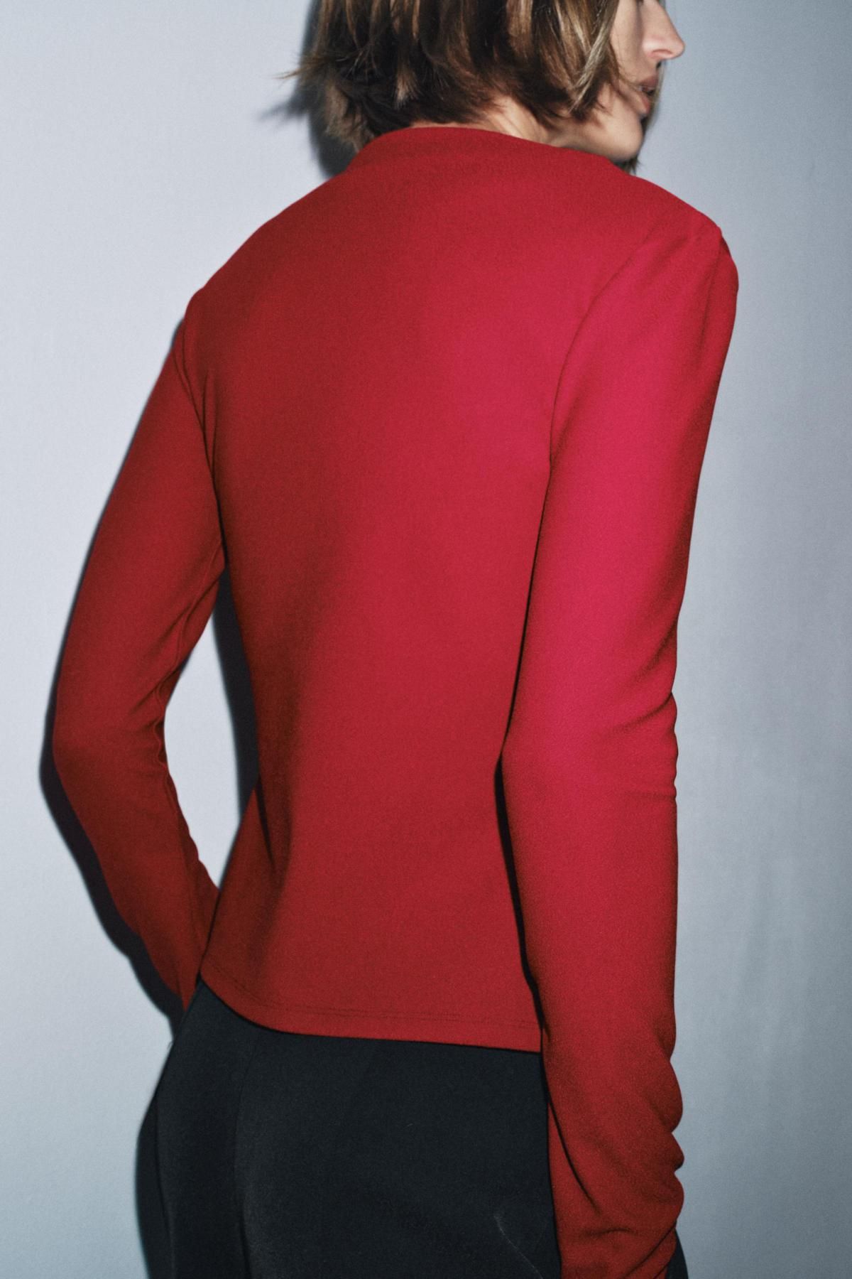 자라 슬림핏 하이넥 크레이프 긴팔 티셔츠 3641/714 RED - 상세 이미지 5