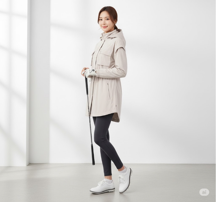 팬텀골프 여성 가을 간절기 아웃포켓 사파리형 골프웨어 바람막이 자켓 - 상세 이미지 2