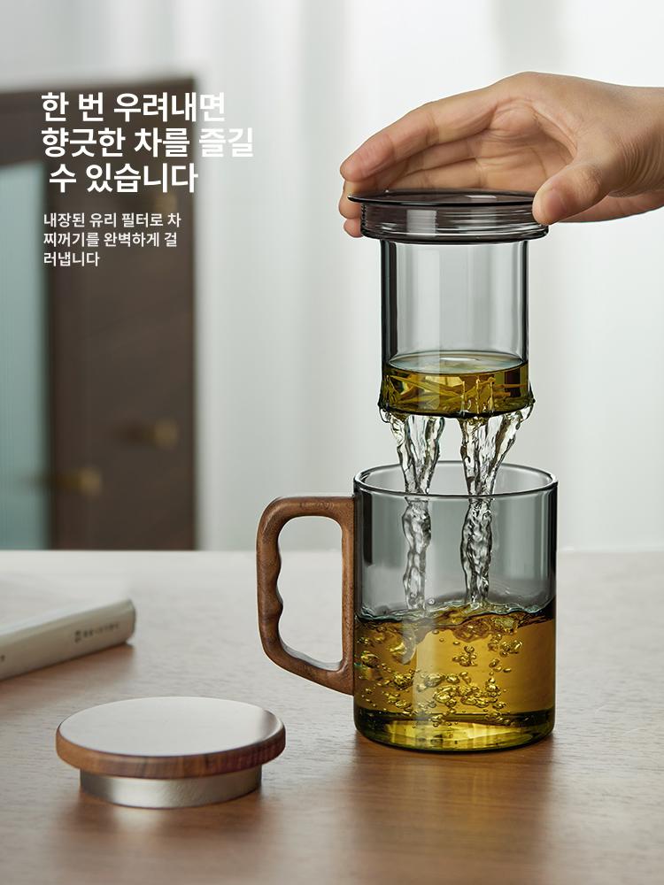 티 유리 추억 컵수집가 옛날컵 복고풍인테리어 예쁜 스타일 차주전자 빈티지 소품 스모크그레이 우드 컵 400ml 200ml~400ml - 상세 이미지 2