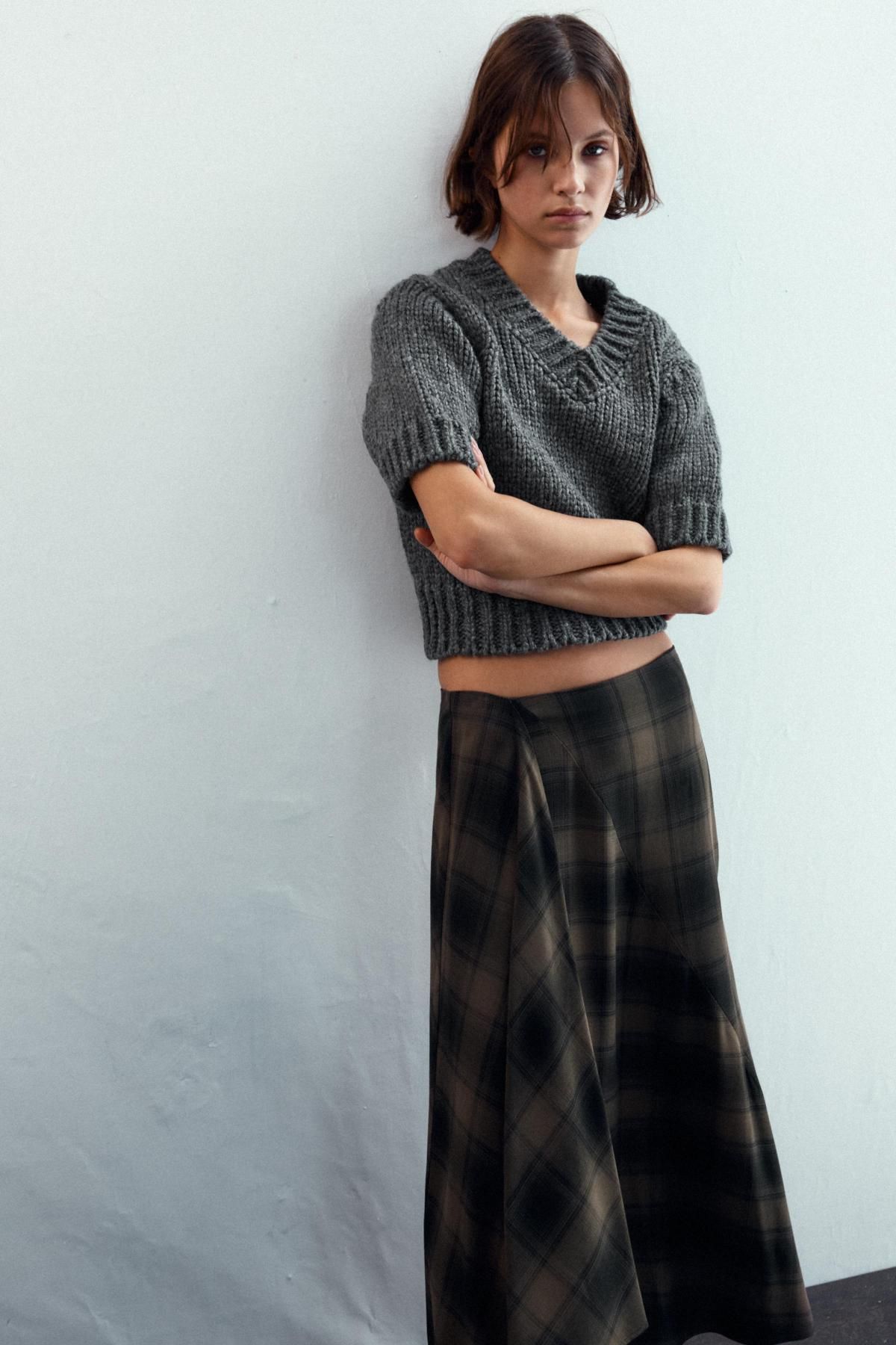 자라 체크 하이웨이스트 미디 스커트 3067/522 BLACK / BROWN - 상세 이미지 3