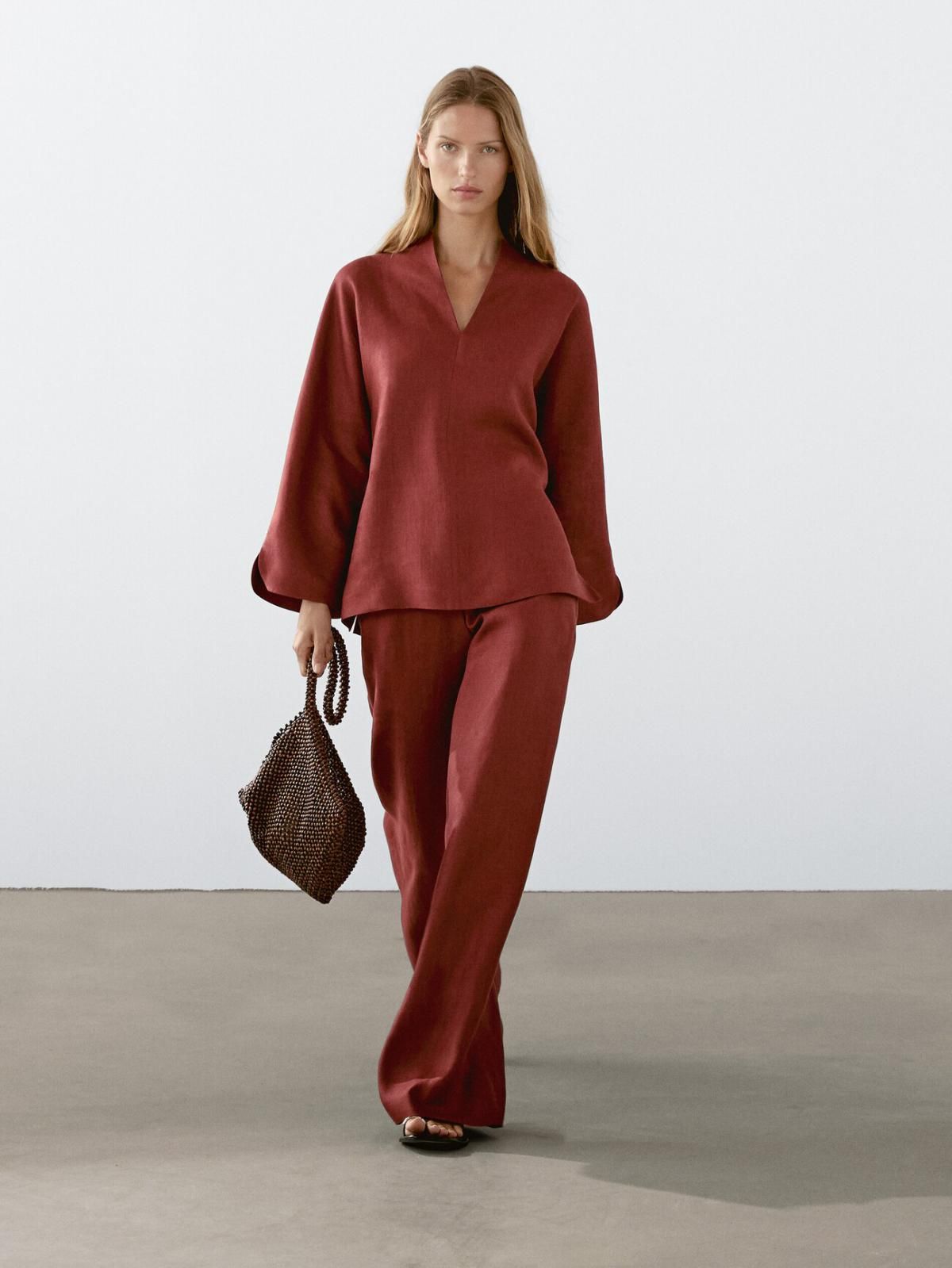 마시모두띠 내추럴 린넨 와이드 슬랙스 팬츠 5060/674 DARK PINK - 상세 이미지 2