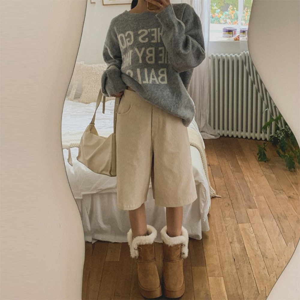 여성골덴반바지 코듀로이반바지 코듀로이팬츠 5부 밴딩 - 상세 이미지 3