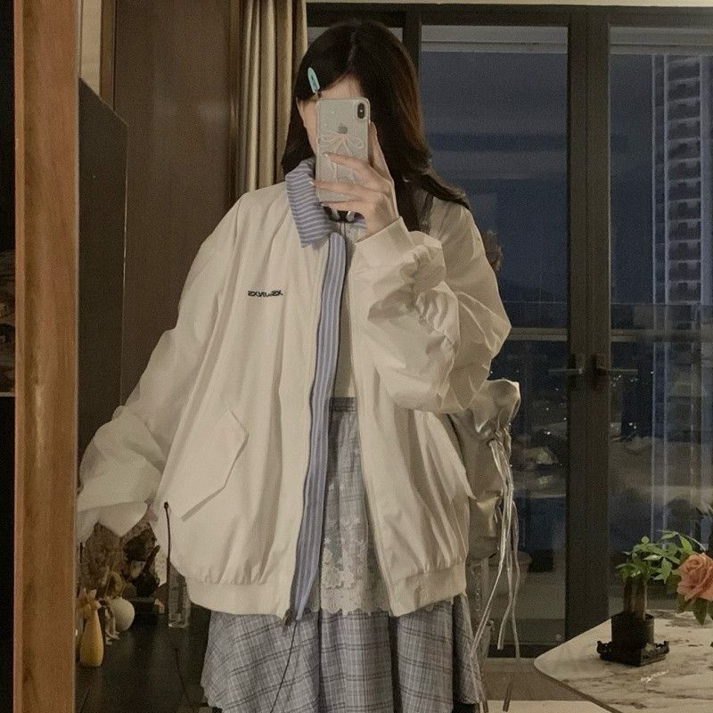 여성 빅사이즈 루즈핏 오버핏 데일리 캐주얼 바람막이 점퍼 항공점퍼 간절기 아우터 봄 가을 - 메인 이미지