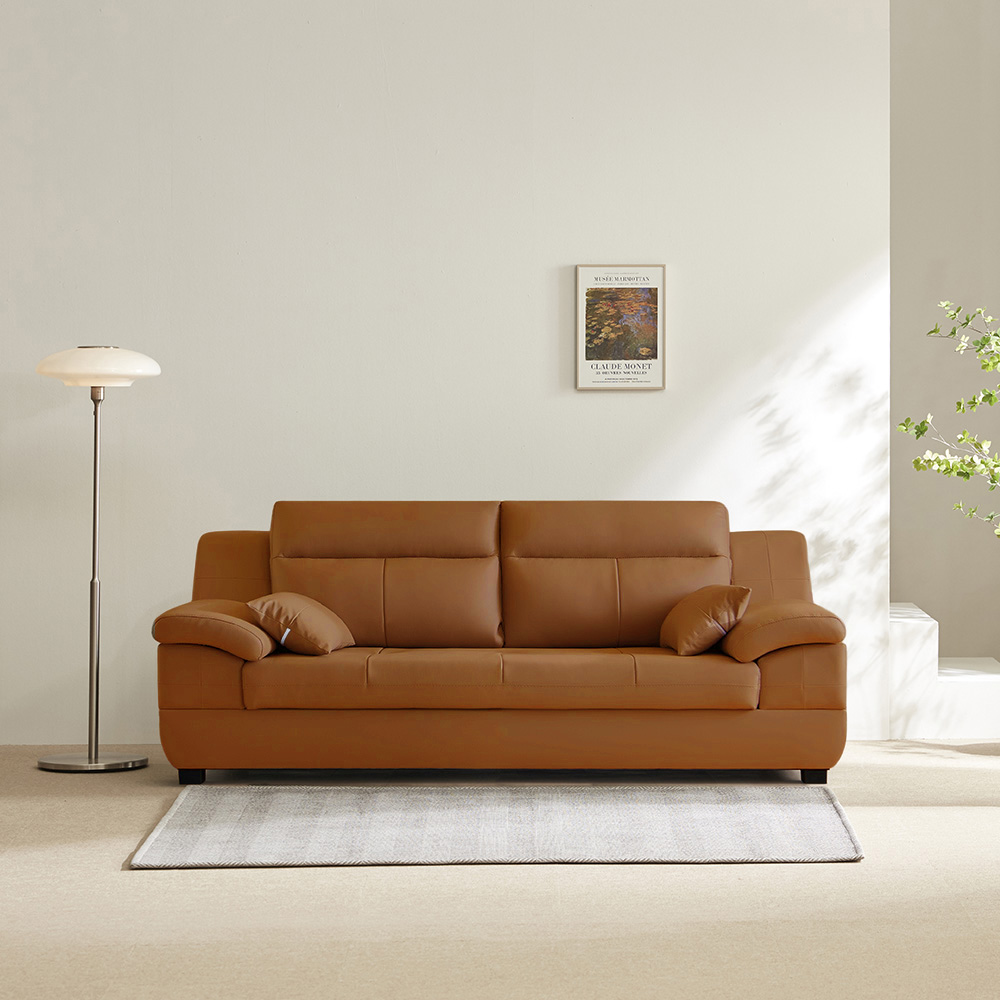 동서가구 천연 면피가죽 테라 소파 스툴미포함, 카멜, 3인용