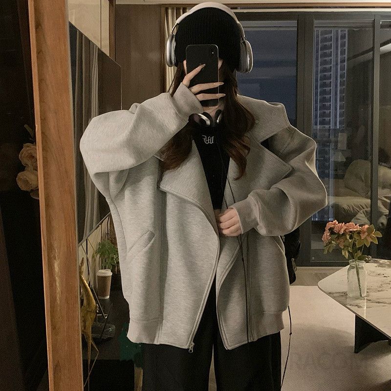 여성 빅사이즈 오버핏 루즈핏 후드집업 언발란스 유니크 디자인 집업자켓 아우터 간절기 데일리 데이트룩 캠퍼스룩 가을 겨울 - 상세 이미지 5
