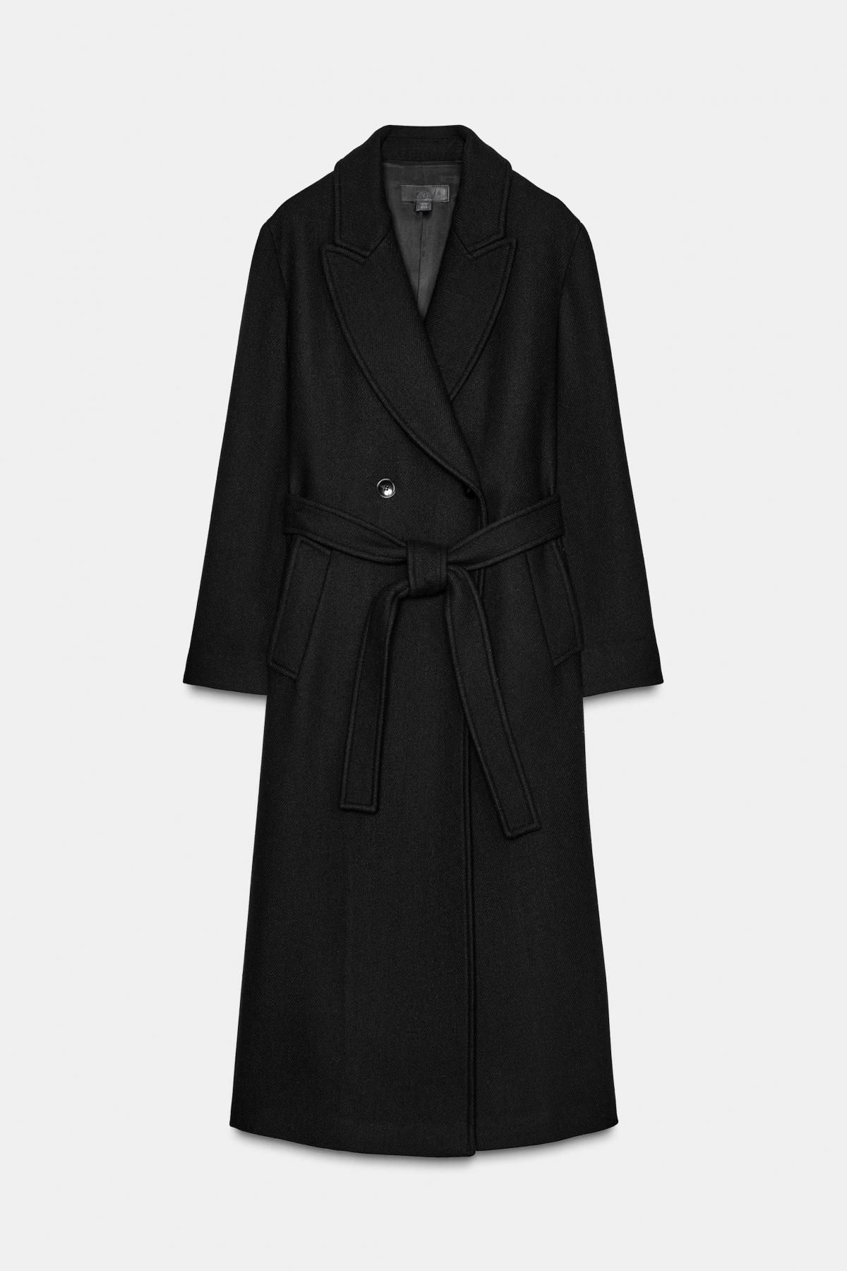 자라 클래식 벨트 블랙 롱 더블 울코트 8471/175 BLACK - 메인 이미지