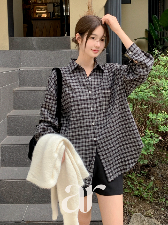 클래식 루즈핏 체크 셔츠 bs8473 이미지 7