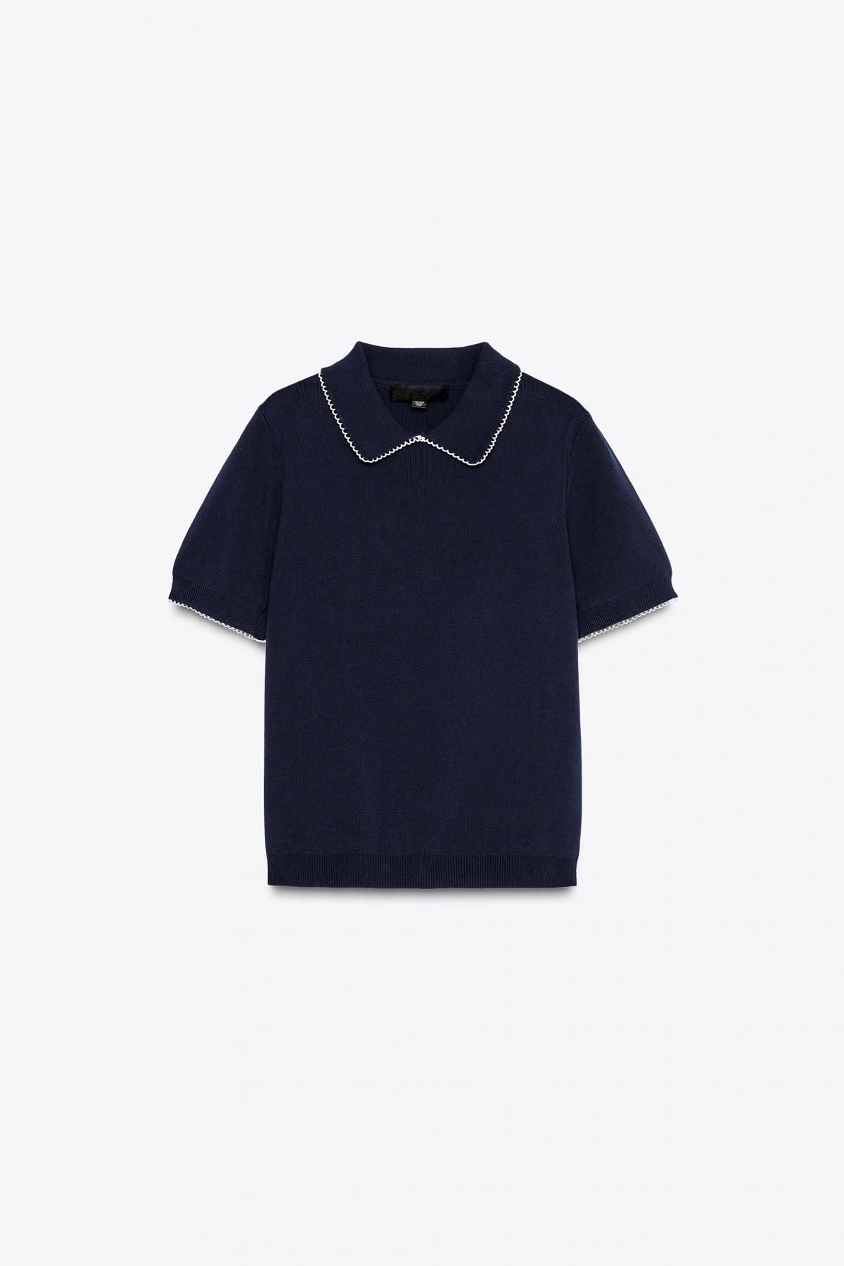 자라 파이핑 니트 탑 2142/040 NAVY BLUE - 상품 이미지