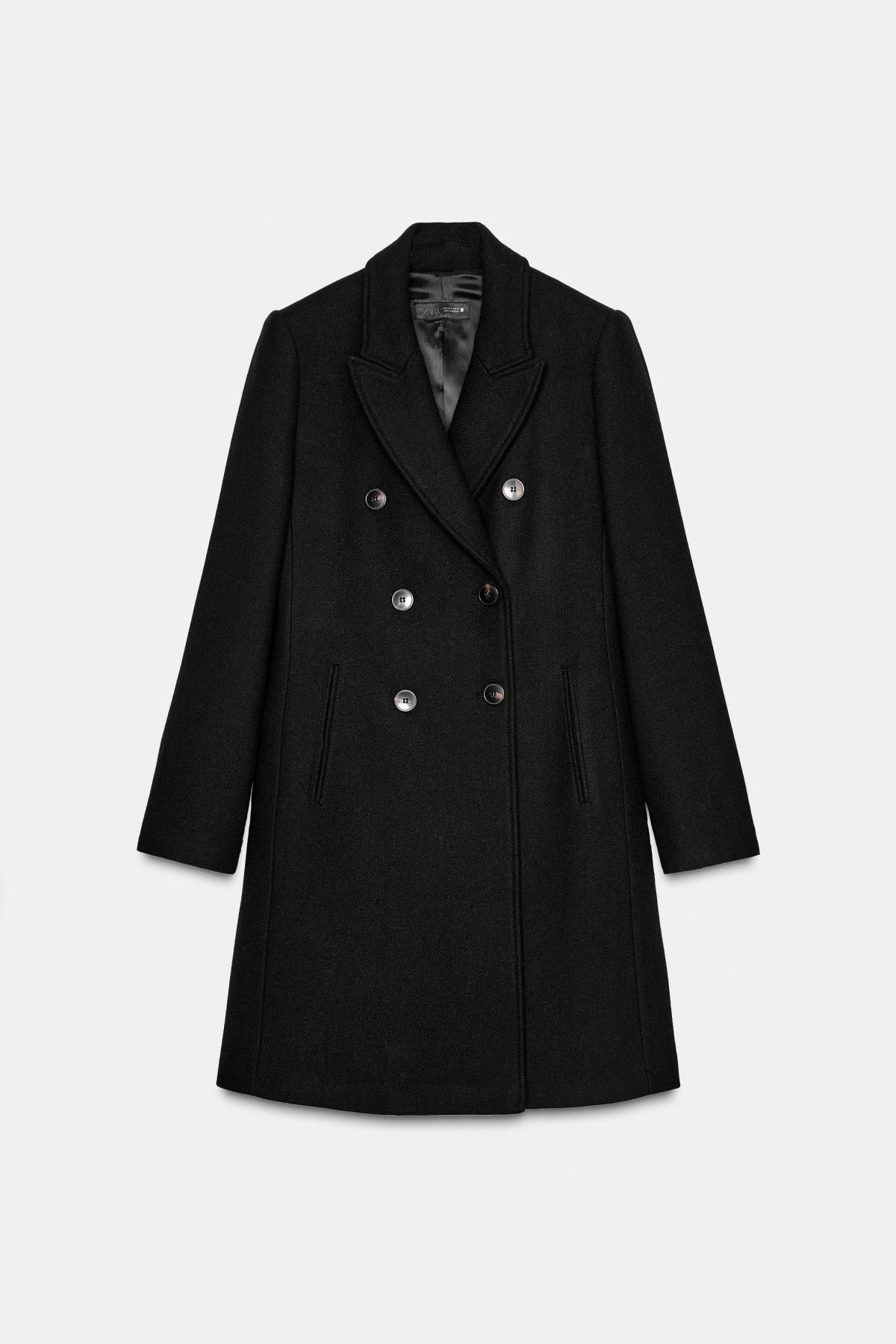 자라 더블브레스트 숄더패드 블랙 롱코트 8466/319 BLACK - 메인 이미지