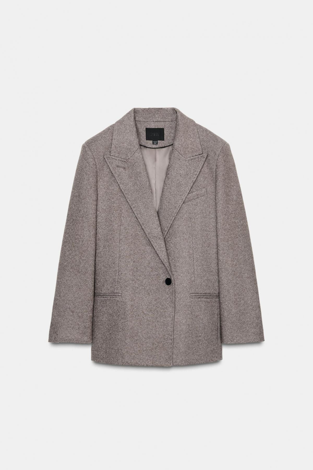 자라 헤링본 테크니컬 숄더패드 테일러드 재킷 1255/723 BROWN / TAUPE - 메인 이미지