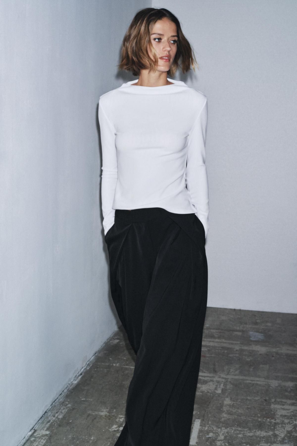 자라 슬림핏 하이넥 크레이프 화이트 긴팔 티셔츠 3641/714 WHITE - 상세 이미지 2