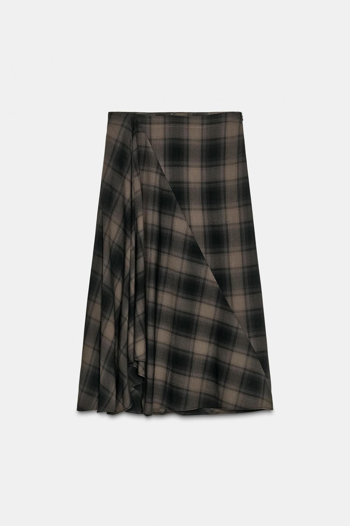 자라 체크 하이웨이스트 미디 스커트 3067/522 BLACK / BROWN - 메인 이미지