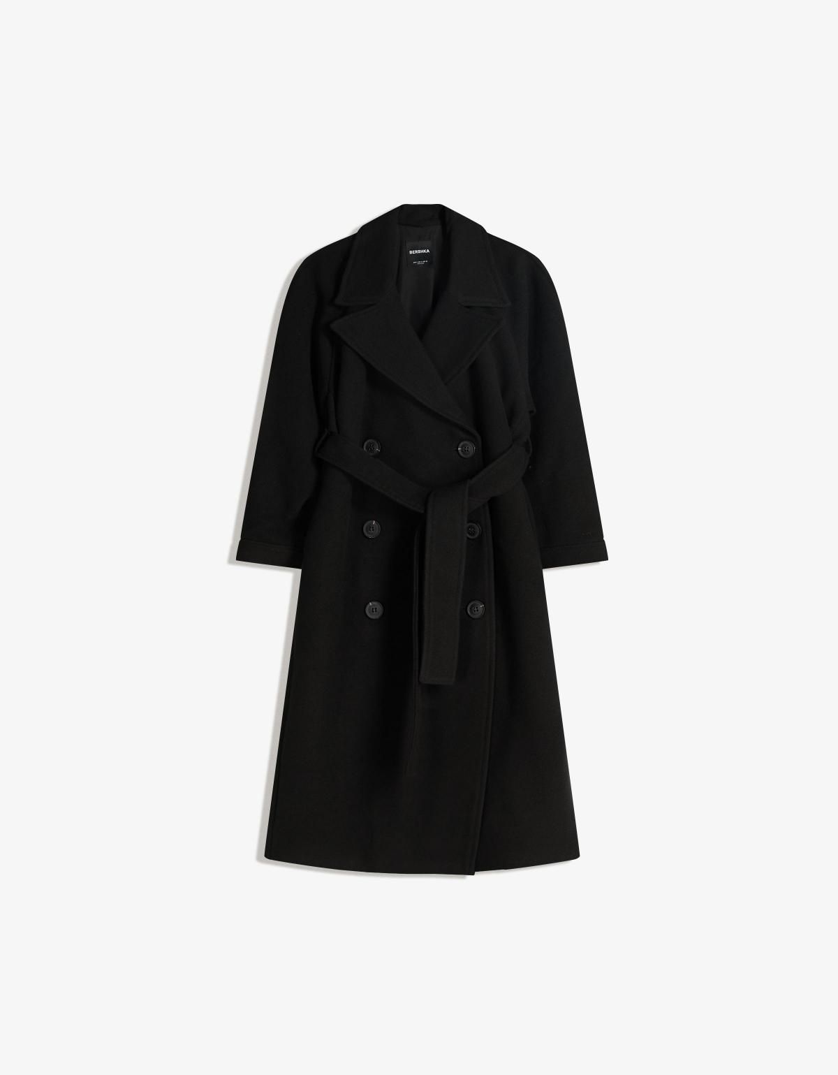 버쉬카 오버사이즈 울 혼방 벨트 롱 코트 6901/759 BLACK - 상품 이미지