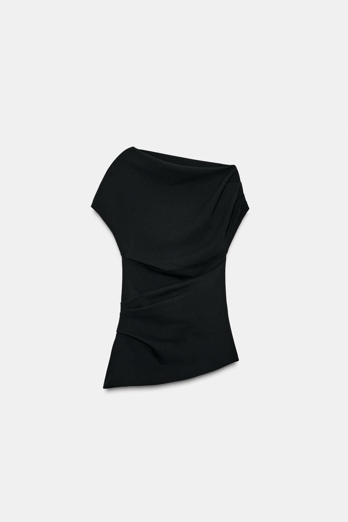 자라 모던 비대칭 플리츠 반팔 탑 3644/816 BLACK - 메인 이미지