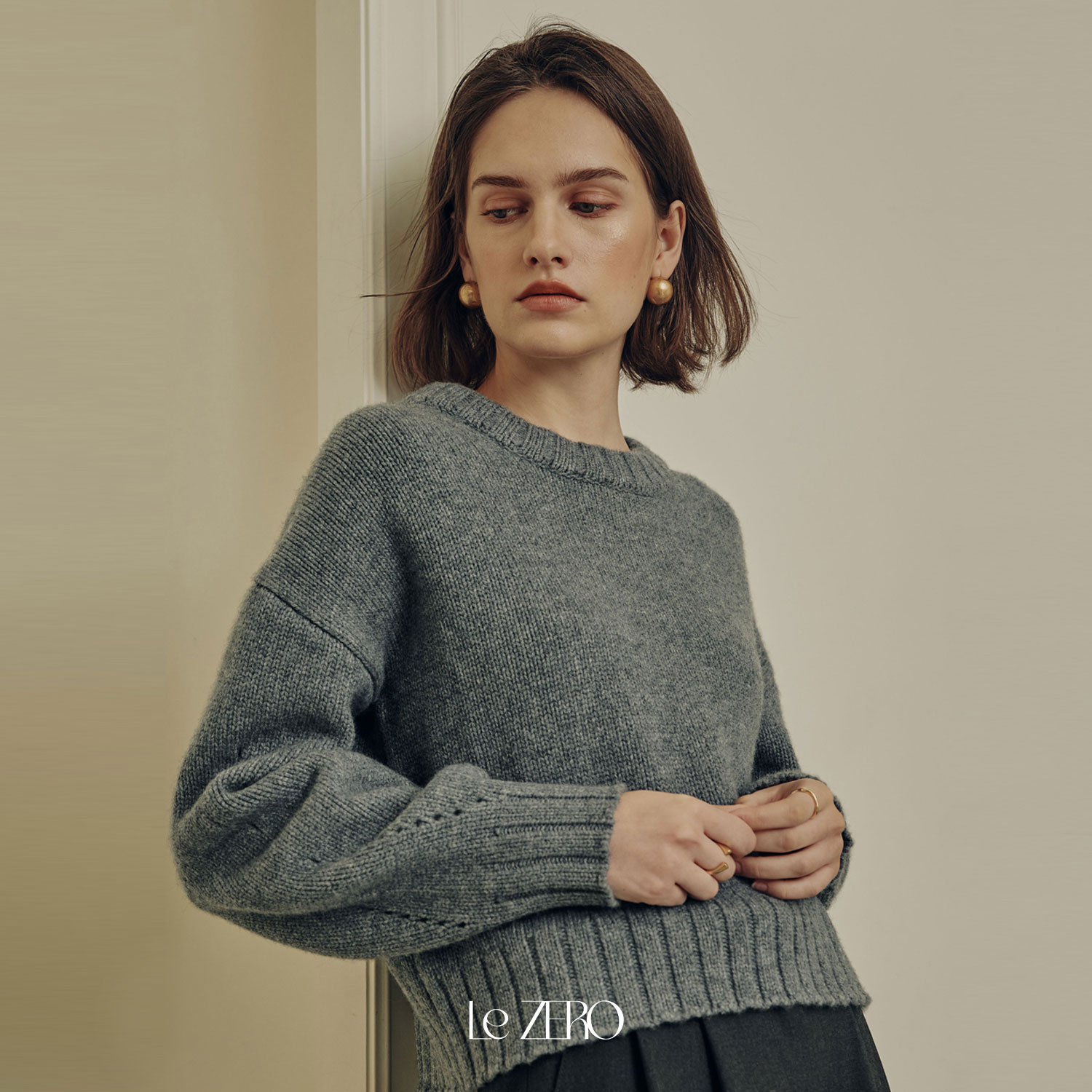 [11/7예약배송] [제로스트릿] [2컬러] 르제로 캐시미어 라운드넥 스웨터 LeZERO CASHMERE ROUND NECK SWEATER - 상품 이미지
