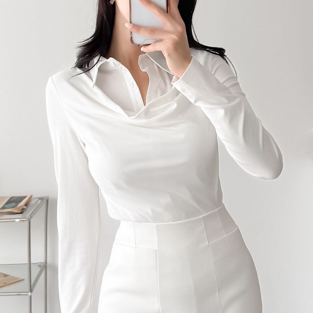 베탄드 레이어드티셔츠 셔링 카라 데일리룩 AB0184 - 상품 이미지
