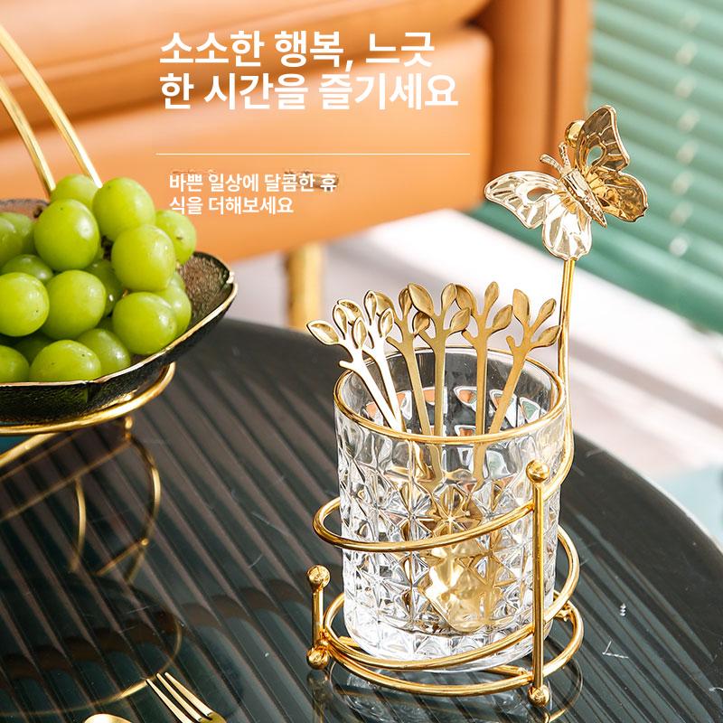 포크 북유럽 럭셔리 유럽식 와인레드 디저트 스푼 케이크 큐트한 접시 양식기 꼬임 식기 잎사귀 포크 6개 - 상세 이미지 3