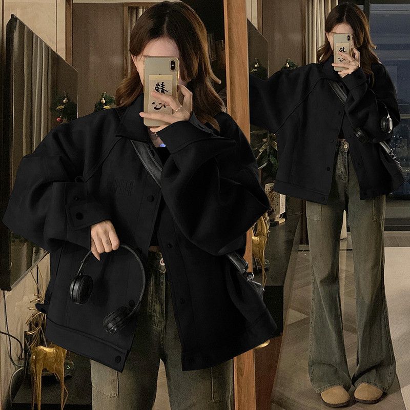 여성 빅사이즈 오버핏 루즈핏 구김적은 간절기 데일리 클래식 카라넥 셔츠형 아우터 점퍼 자켓 봄 가을 - 상세 이미지 2