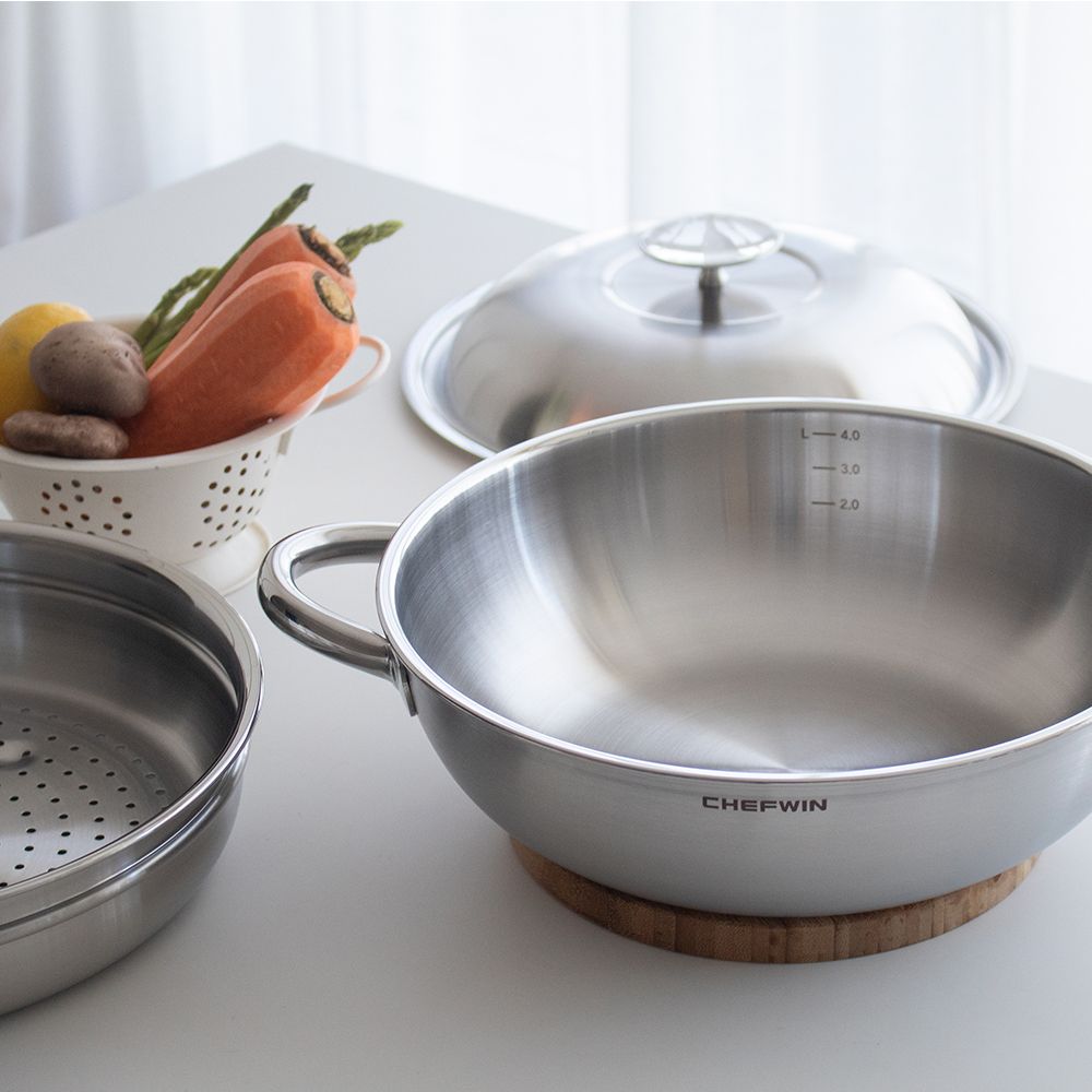 쉐프윈 316 통5중 볶음팬 스텐웍 인덕션 궁중팬 조리팬 28cm - 상품 이미지