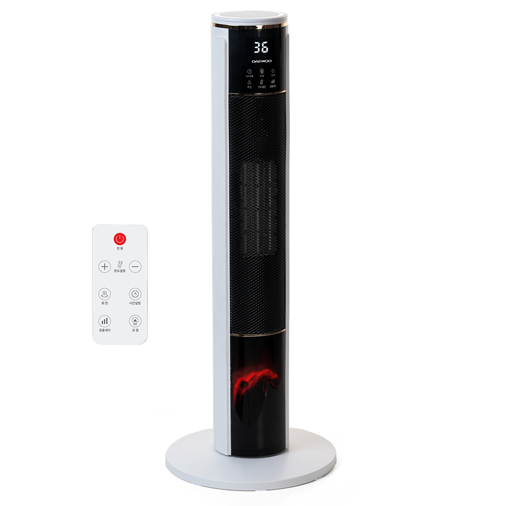가정용 히터 PTC 온풍기 불멍 리모컨 사무실 타워형 난로 PT2033R