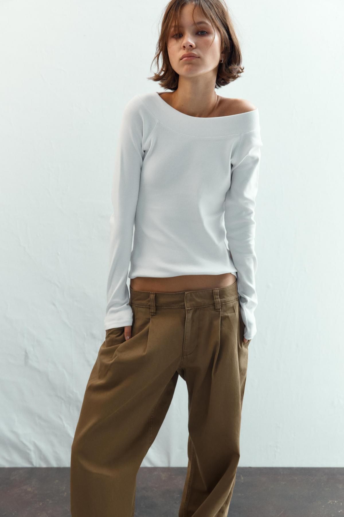 자라 슬림핏 보트넥 골지 화이트 긴팔 티셔츠 3253/842 WHITE - 상세 이미지 5