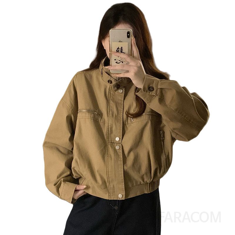 여성 빅사이즈 오버핏 루즈핏 크롭 숏 워크웨어 자켓 점퍼 사파리 아우터 캐주얼 봄 가을 - 상세 이미지 5