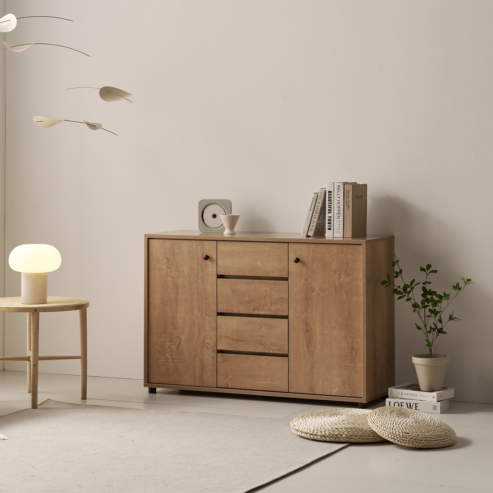 세렌 홈카페수납장 낮은 그릇장 주방보조수납장 하부장 서랍장 1200x400x800mm, 2단, 오크 - 상세 이미지 2
