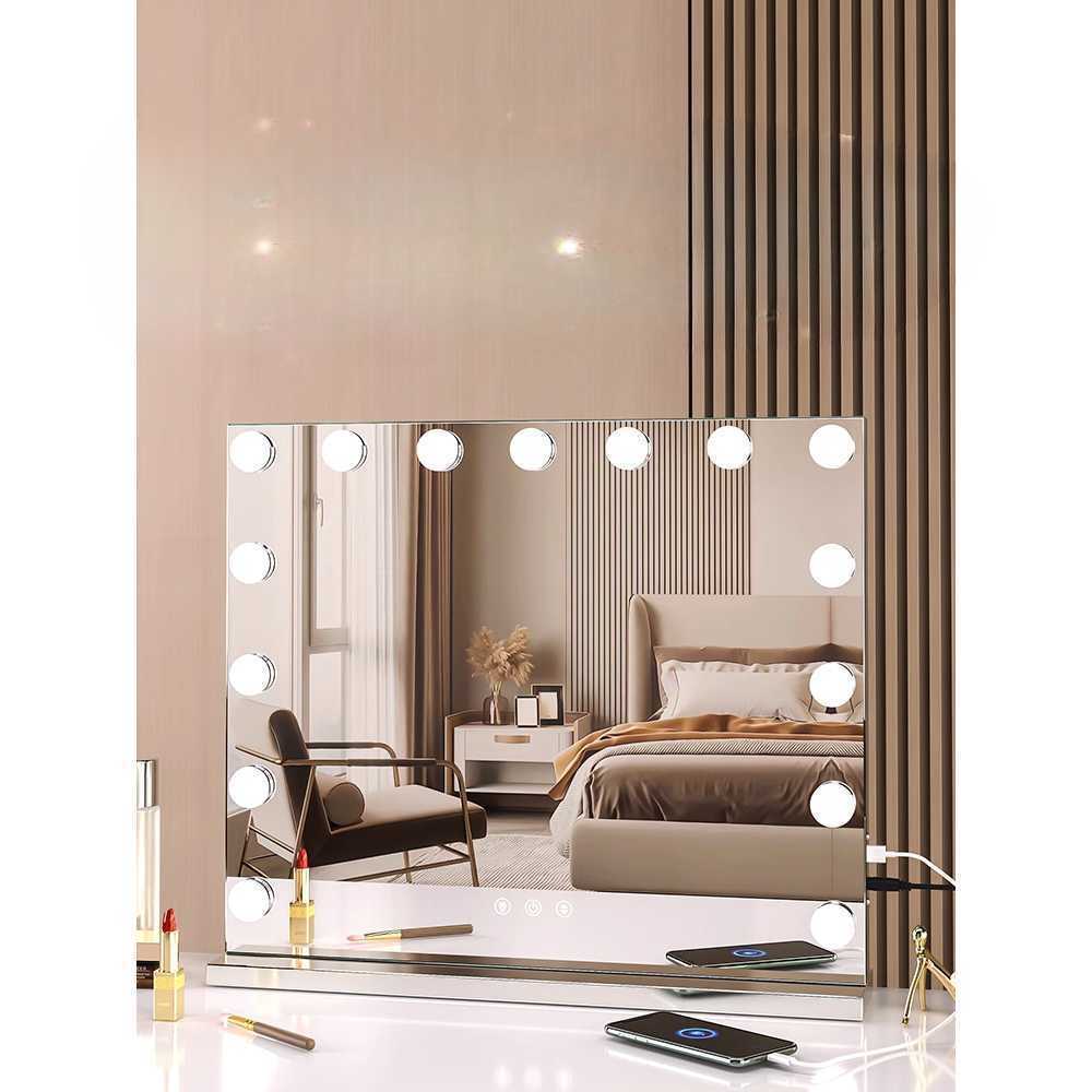 LED 조명거울 화장대용 공주 전구 메이크업 탁상 미러 수평 블랙 + 60x52cm 전구 - 상세 이미지 3