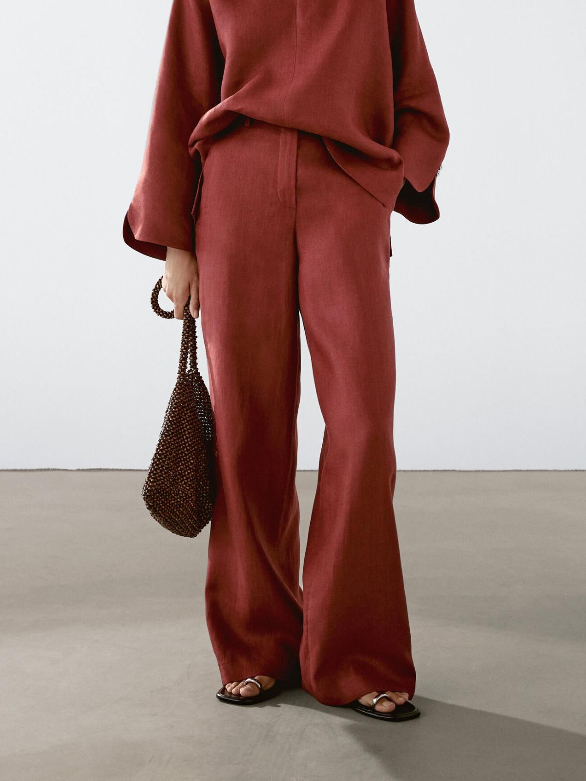 마시모두띠 내추럴 린넨 와이드 슬랙스 팬츠 5060/674 DARK PINK - 상품 이미지