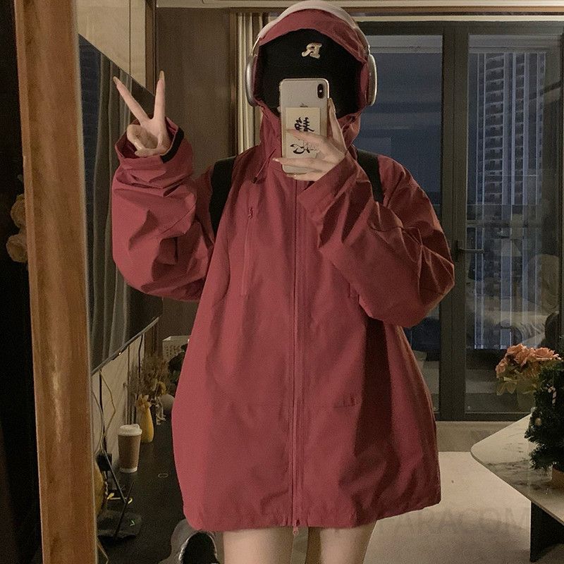 여성 생활방수 방풍 후드 루즈핏 아웃도어 바람막이 자켓 캐주얼 데일리 아노락 점퍼 봄 가을 - 메인 이미지