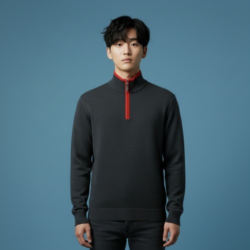 조이마담 MT50012 라인배색 반집업 속기모 니트 티셔츠 중년남성의류 아빠옷 - 상품 이미지