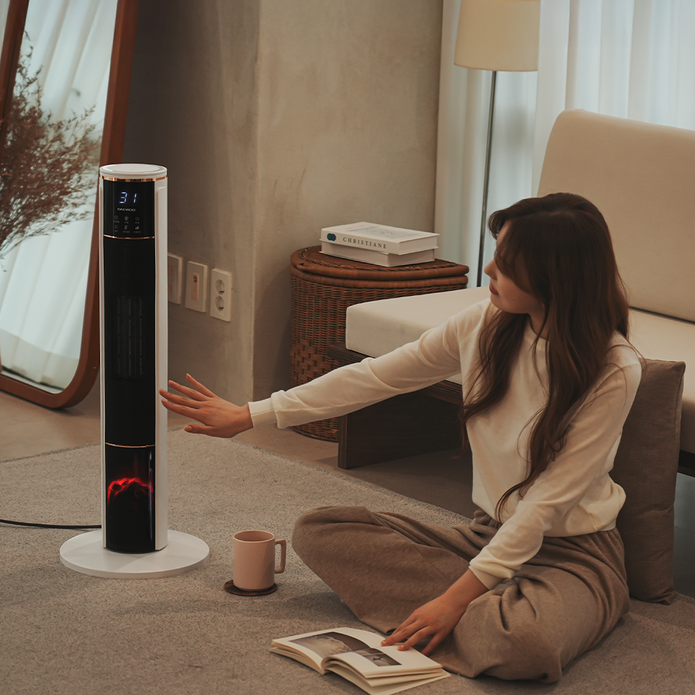 가정용 히터 PTC 온풍기 불멍 리모컨 사무실 타워형 난로 PT2033R
