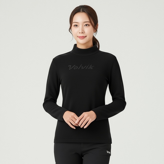 볼빅 여성 겨울 하이넥 우븐믹스 항균 스판 골프웨어 터틀넥 티셔츠 - 상품 이미지