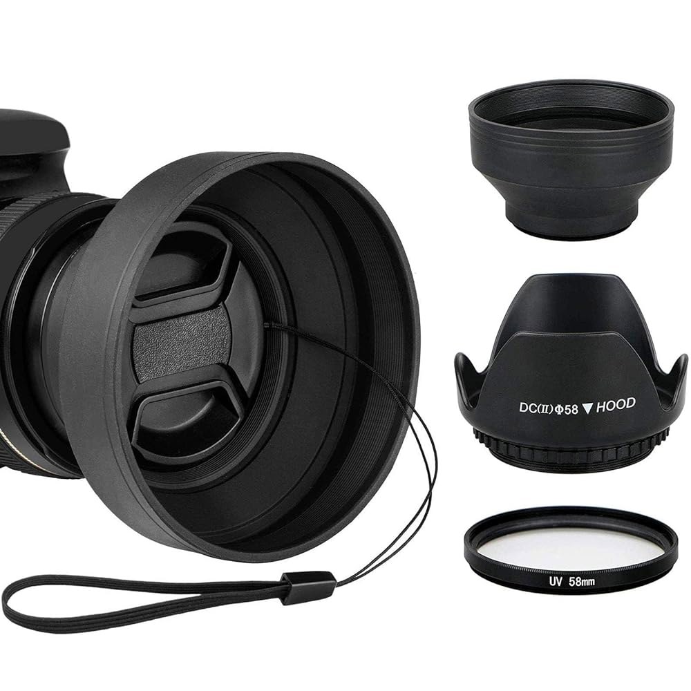 캐논 EOS 77D 80D 레벨 T8i T7i T6i XTi SL2 DSLR 카메라용 UV 필터 렌즈가 장착된 EEEKit 58mm 튤립 플라워 렌즈 후드 - 상세 이미지 3