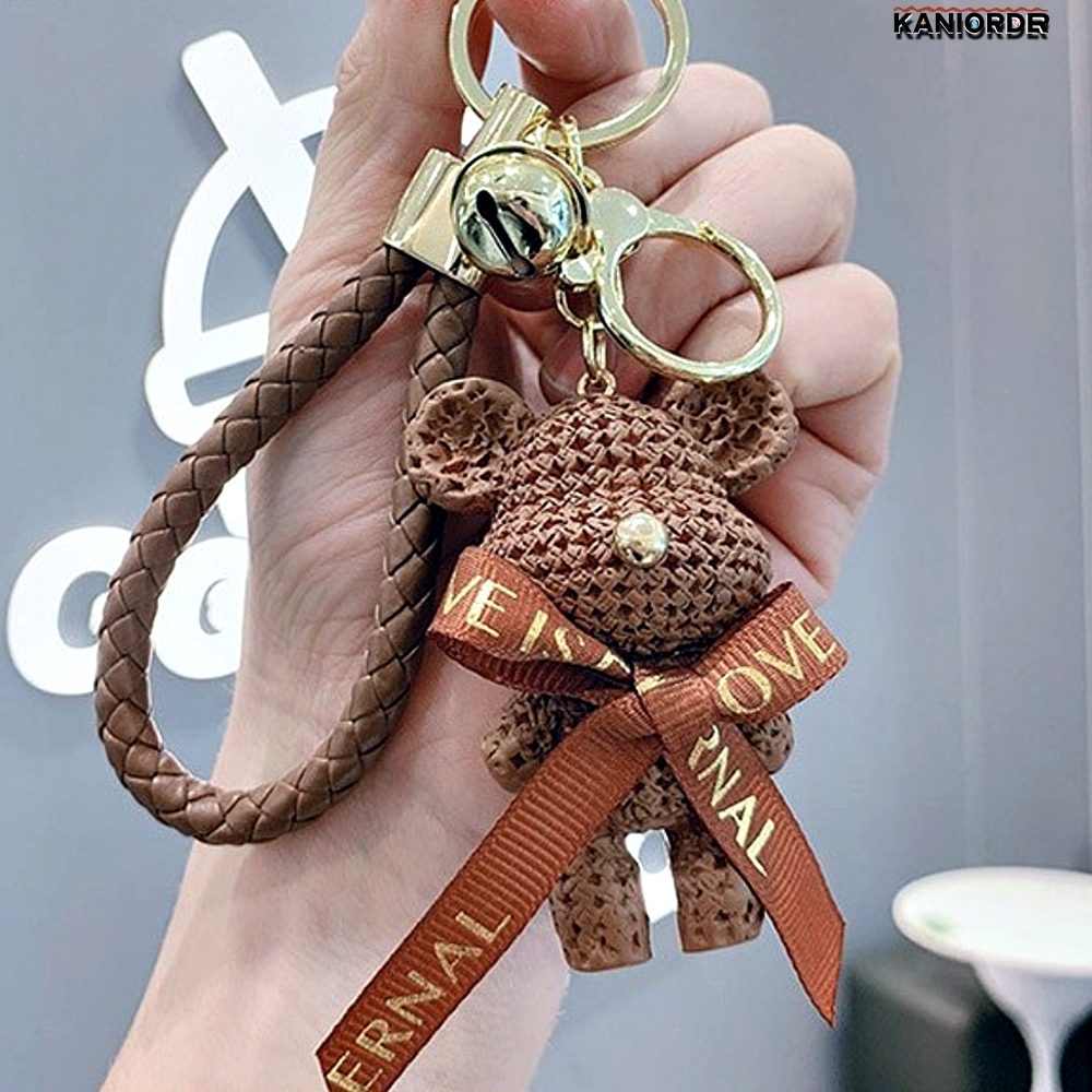 키고리 열쇠고리 인형 곰돌이 리본 장식 엄마 가방 걸이 브라운 - 상품 이미지