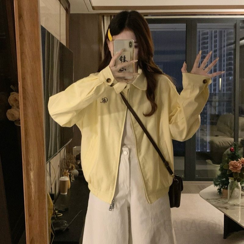 여성 빅사이즈 루즈핏 오버핏 카라넥 간절기 아우터 데일리 집업 점퍼 바람막이 트렌디 쇼트 봄버 자켓 오피스 캐주얼 봄 가을 - 메인 이미지