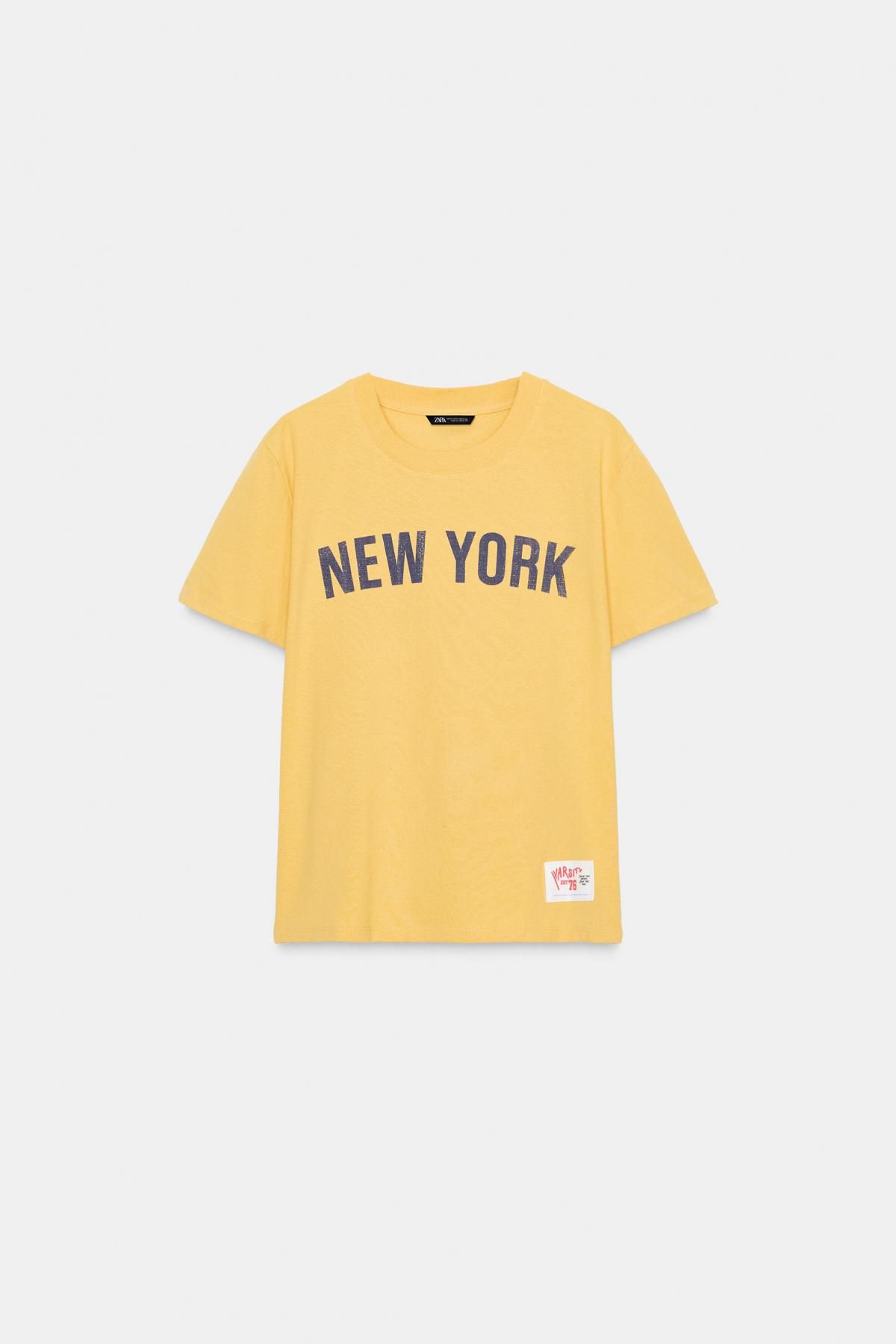 자라 뉴욕 레터링 라운드넥 베이직 캐주얼 반팔 티셔츠 5643/807 YELLOW - 메인 이미지