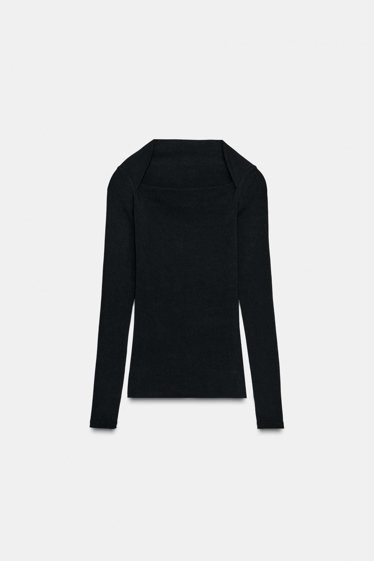 자라 슬림핏 스퀘어넥 골지 긴팔 티셔츠 4174/757 BLACK - 메인 이미지
