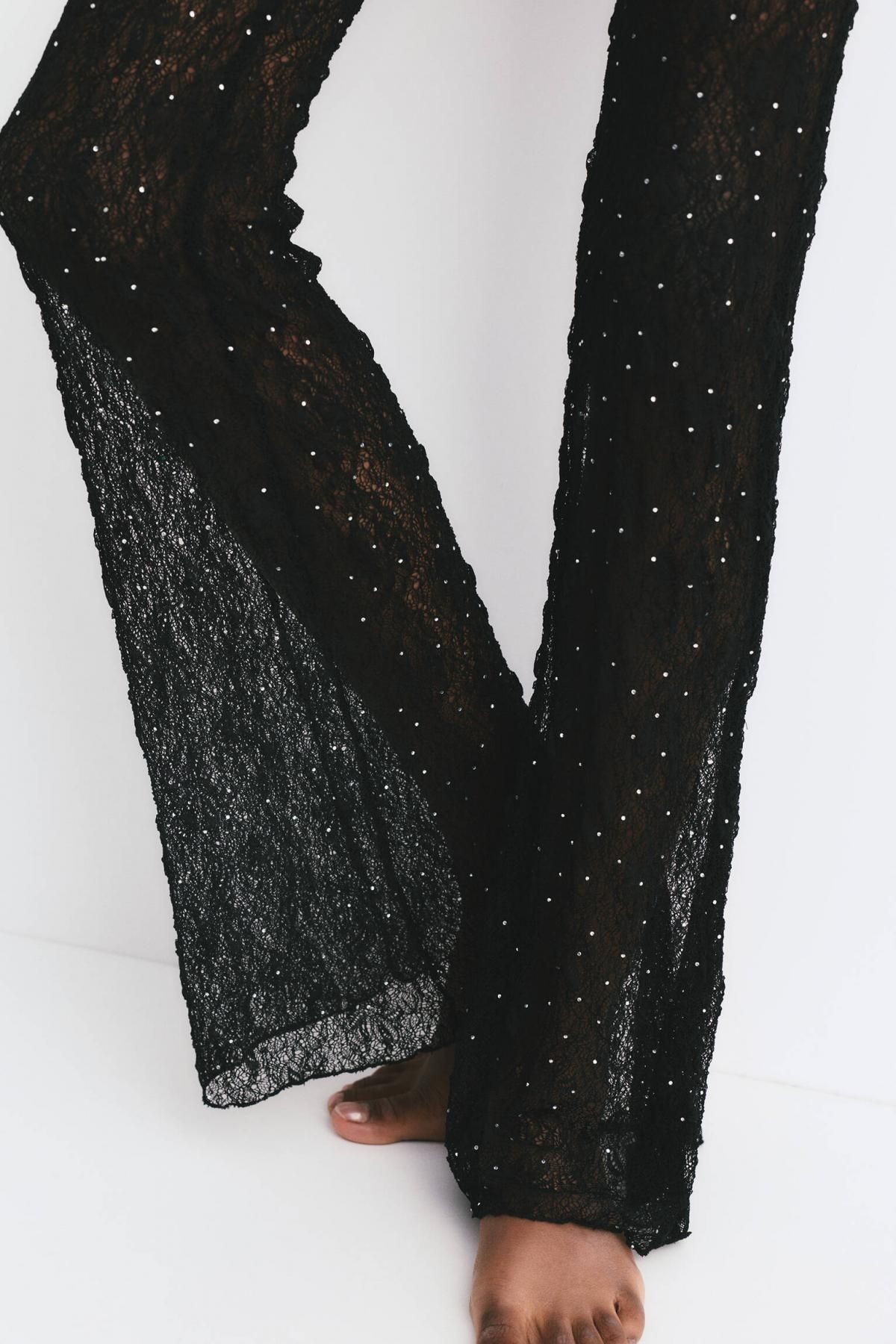 풀앤베어 글리터 라인스톤 레이스 플레어 팬츠 7674/346 BLACK - 상세 이미지 5
