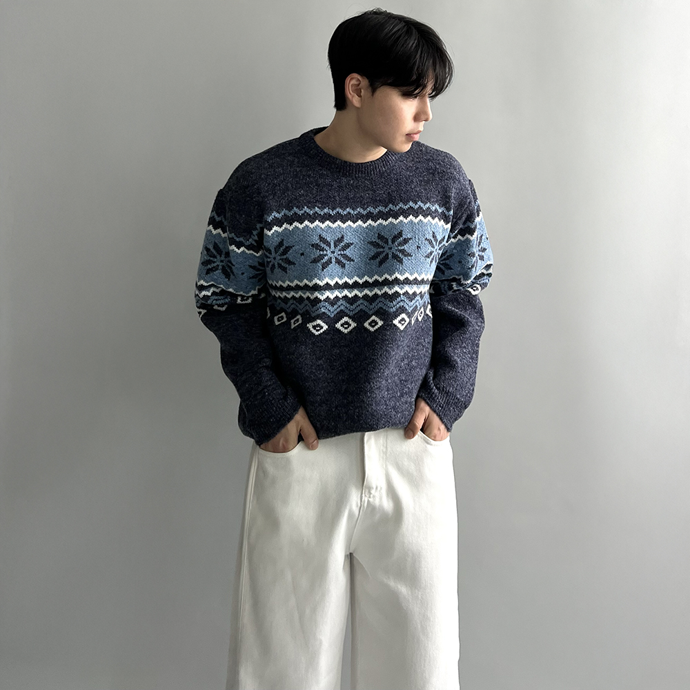 남자노르딕니트 남성눈꽃니트 두꺼운니트 - 상세 이미지 5