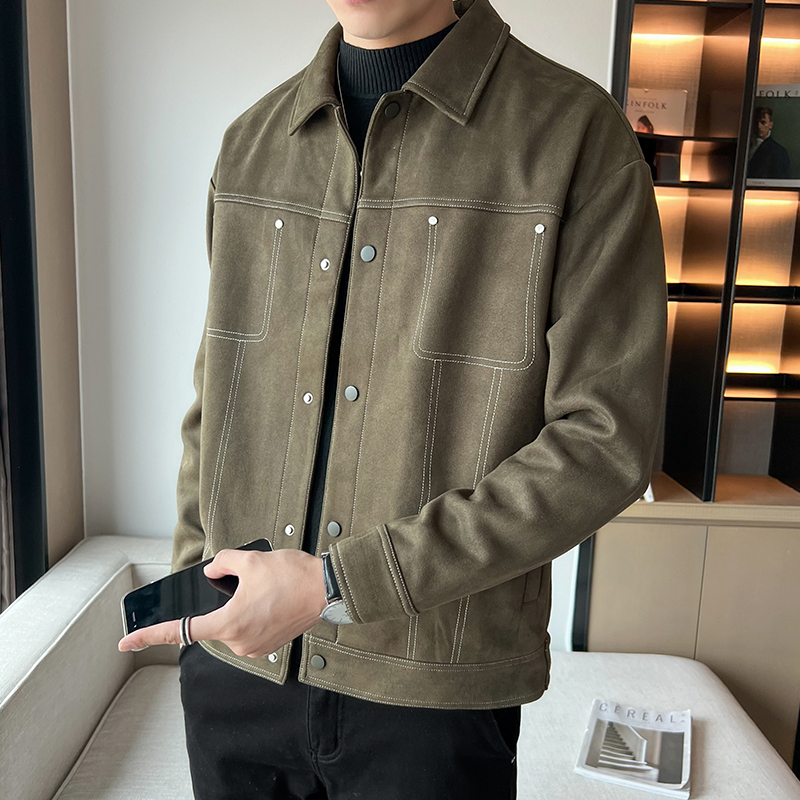 코디 스웨이드 자켓 카라넥 하이넥 블레이저 리얼레더 재킷 집업 남자자켓 간절기 아미그린 일반 A - 상세 이미지 2